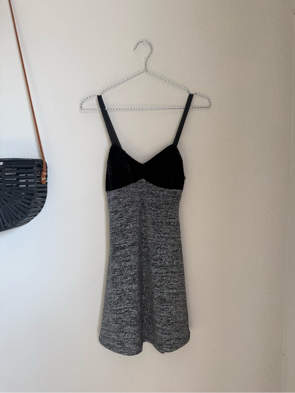 Vintage 90s Black & Silver Spaghetti Strap Mini Dress, Size Small